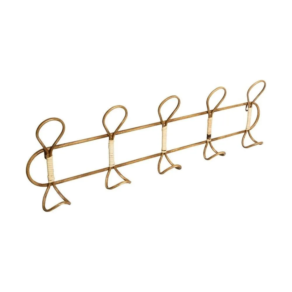 Patère en métal et rotin 5 crochets l 76cm